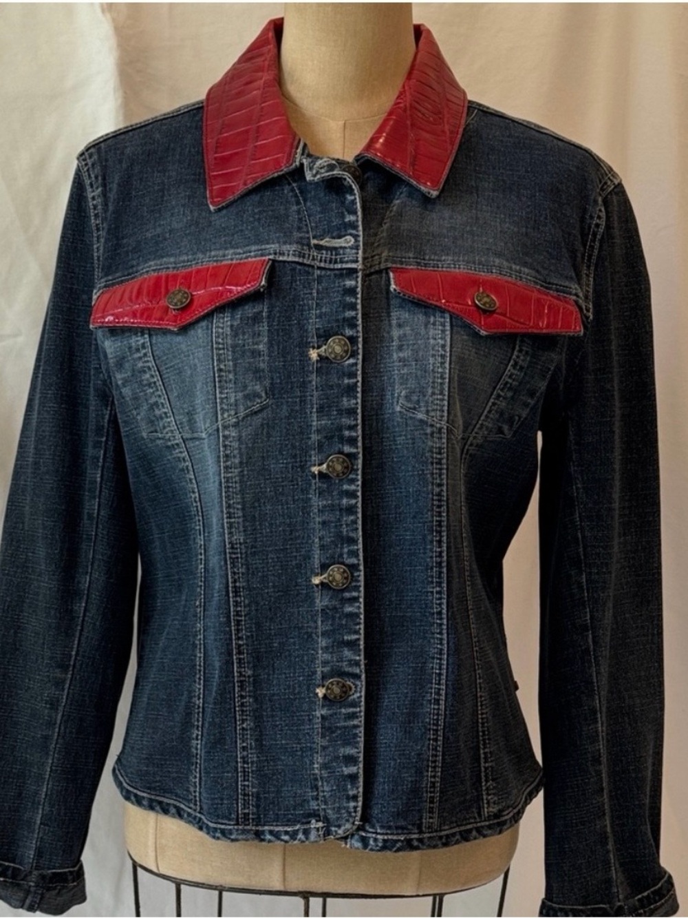 Brighton Limited Edition Denim Jacket with Red Leather Accents. L.